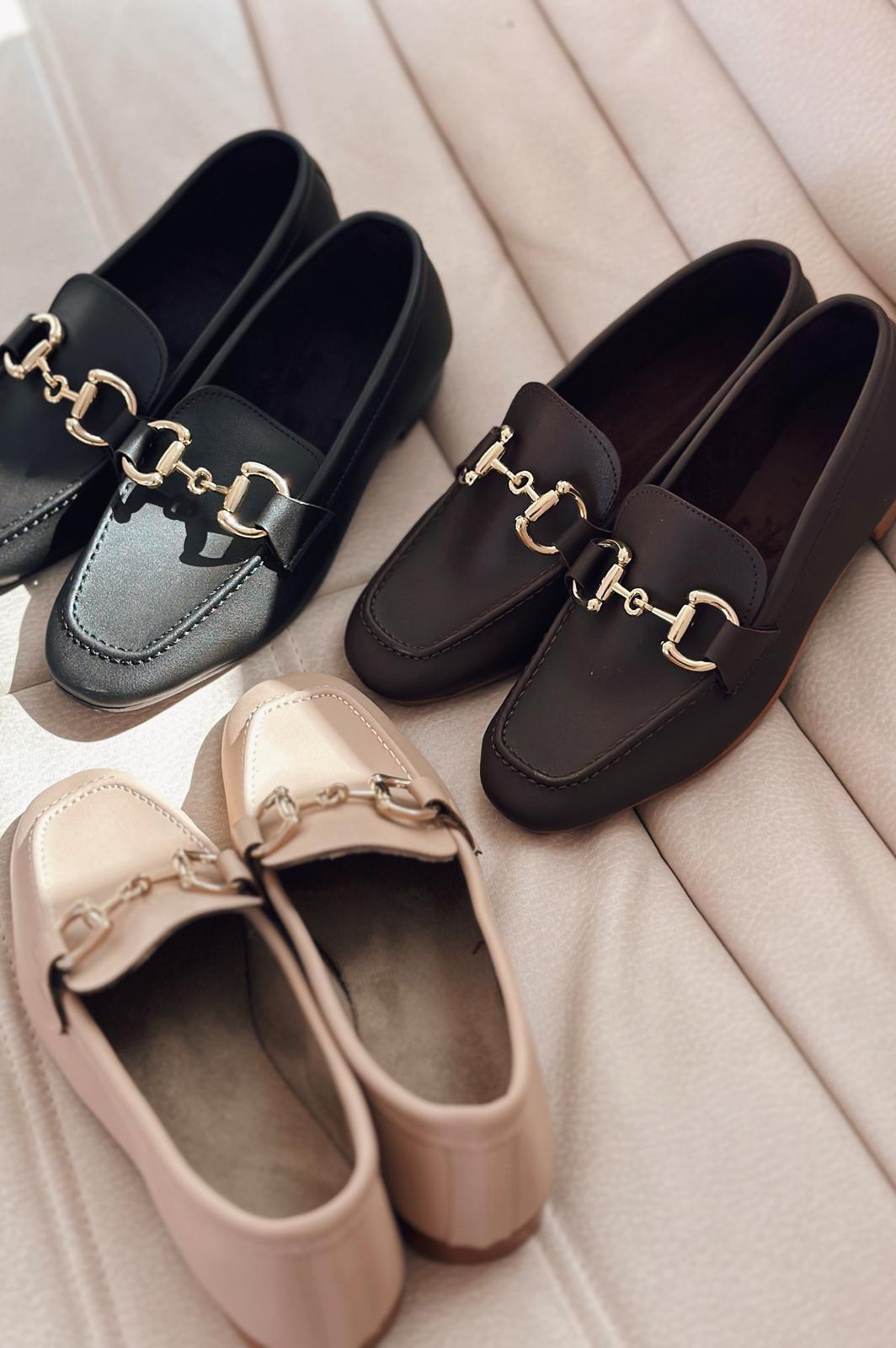 Lofin Mat Deri Toka Detaylı  Kadın Loafer Siyah