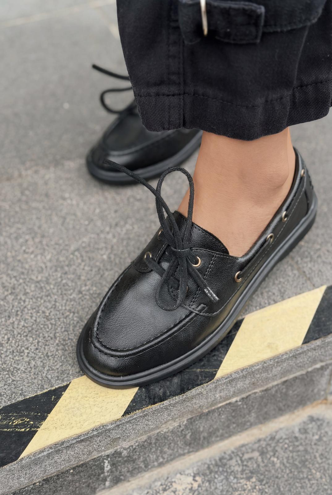 Morin Kadın Oxford Ayakkabı Siyah Mat Deri - ILOVESHOES