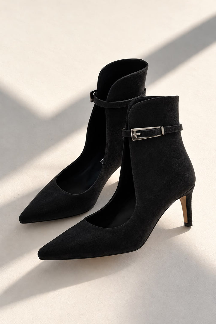 Torvex Siyah Süet Kadın Topuklu Ayakkabı - ILOVESHOES