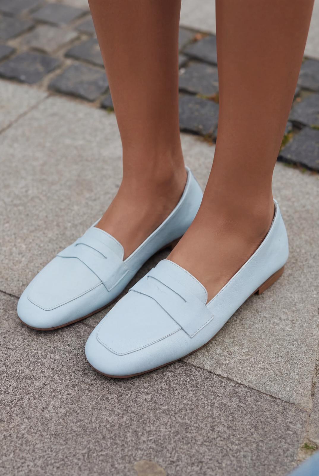 Melniel Hakiki Deri Kadın Loafer Bebek Mavisi - ILOVESHOES