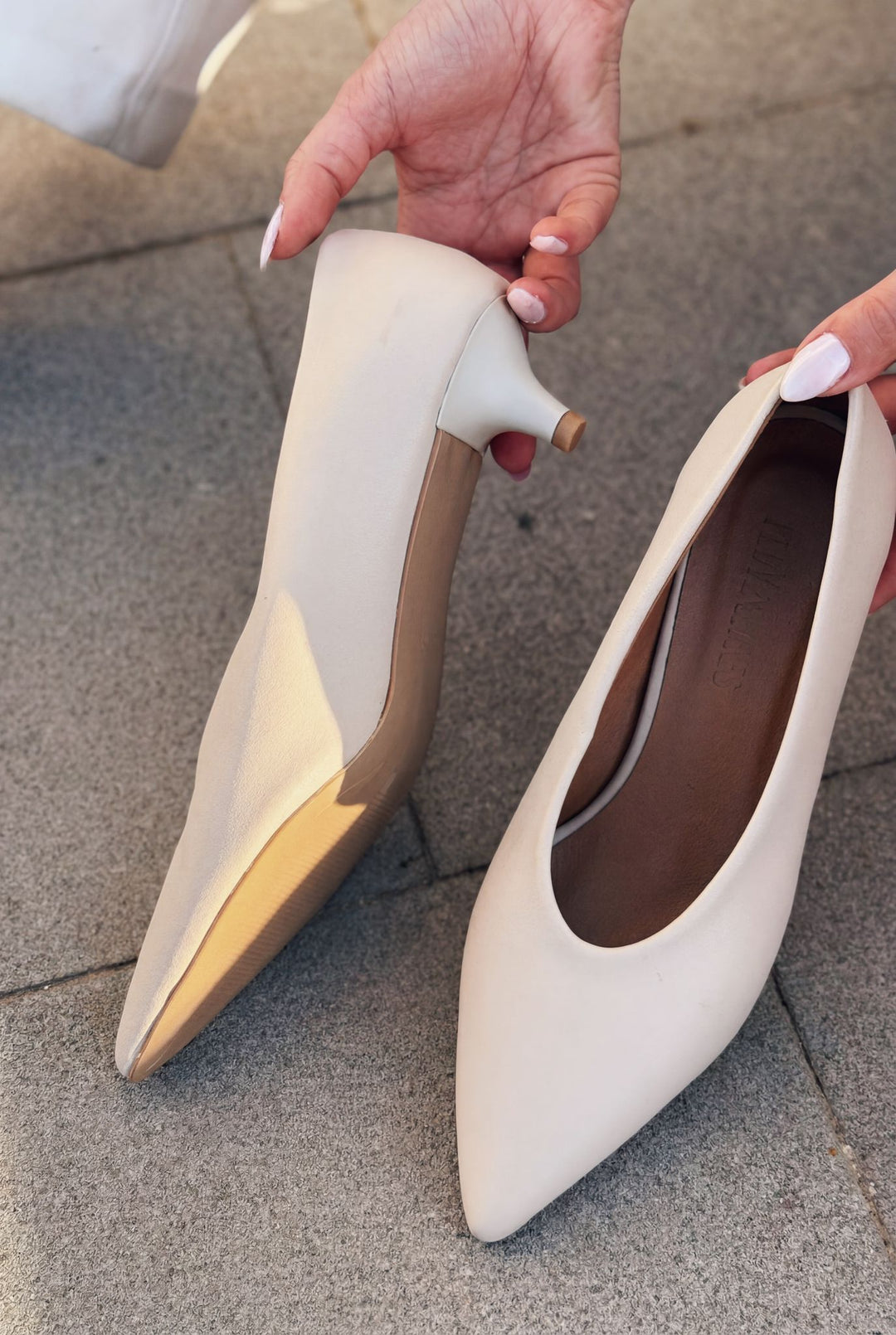 Seranis Hakiki Deri Bej Mat Deri Kadın Stiletto - ILOVESHOES