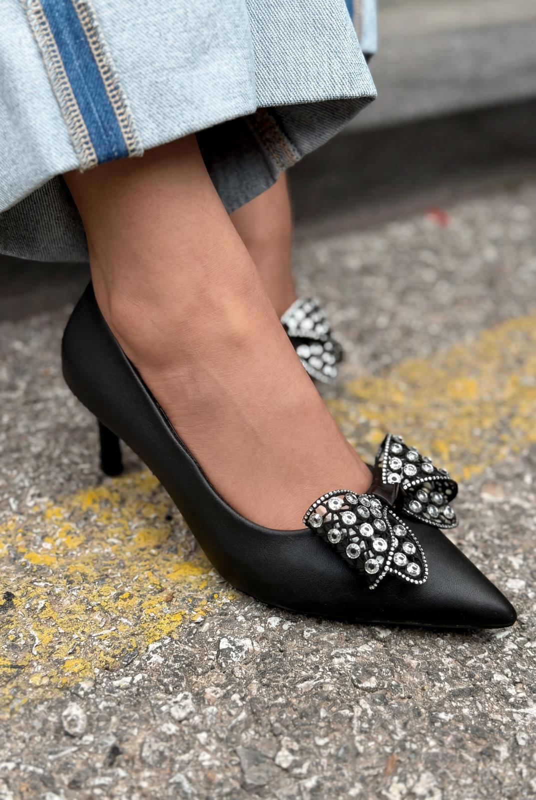 Sorexa Siyah Mat Deri Kadın Stiletto - ILOVESHOES