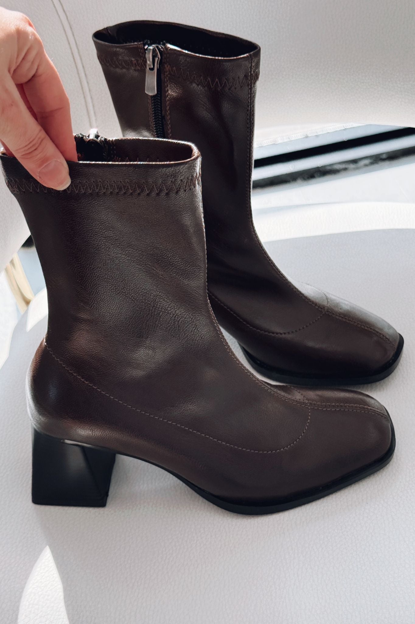 Relino Kadın Topuklu Steç Bot Acıkahve Mat Deri - ILOVESHOES