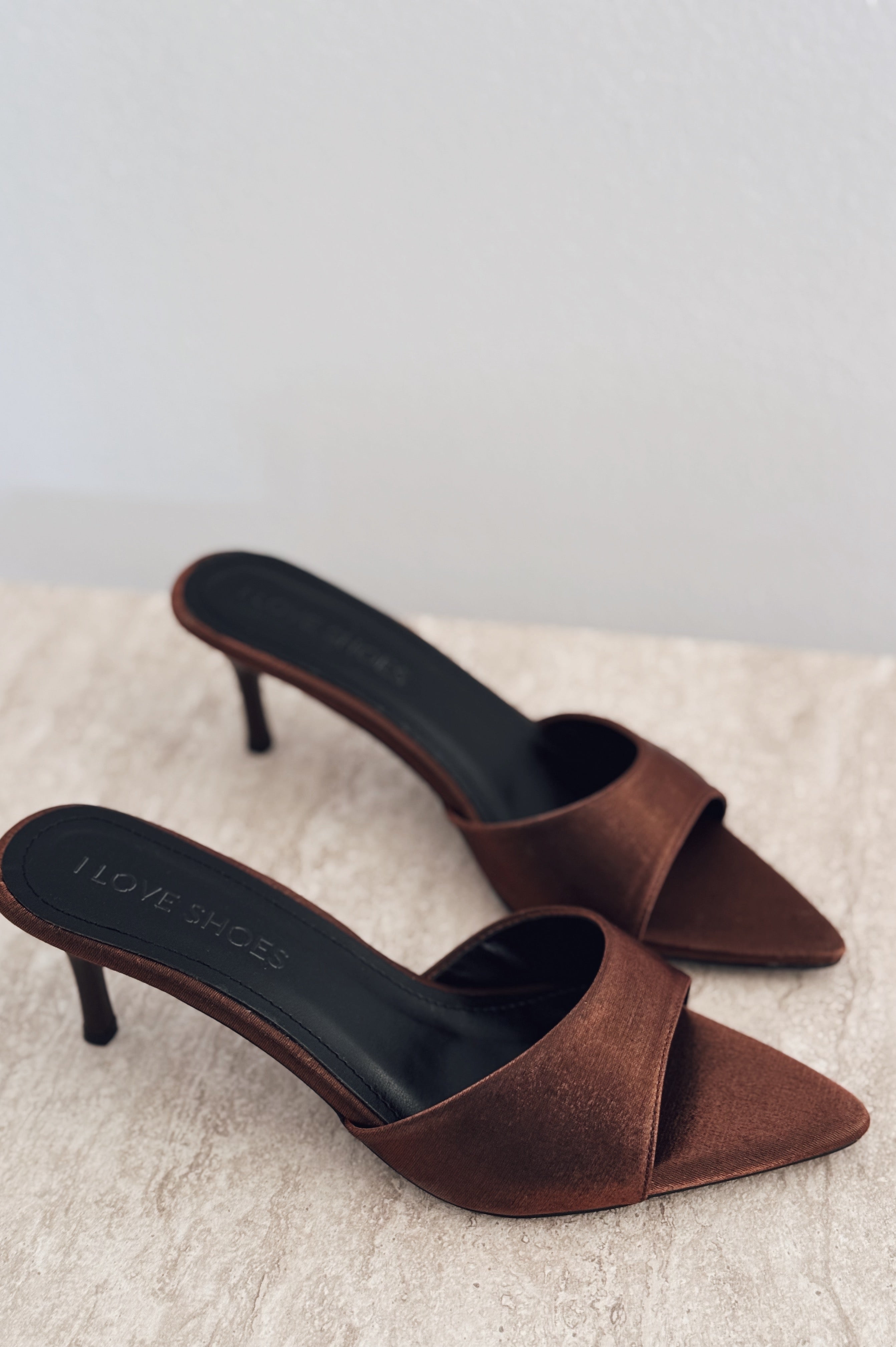 Yonspe Saten İnce Topuklu Terlik Bronz