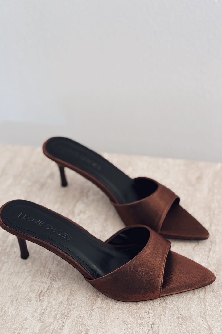 Yonspe Saten İnce Topuklu Terlik Bronz