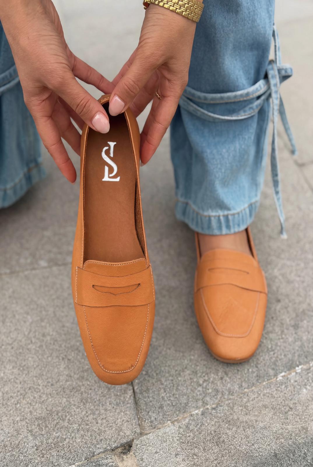 Melniel Hakiki Deri Kadın Loafer Turuncu - ILOVESHOES