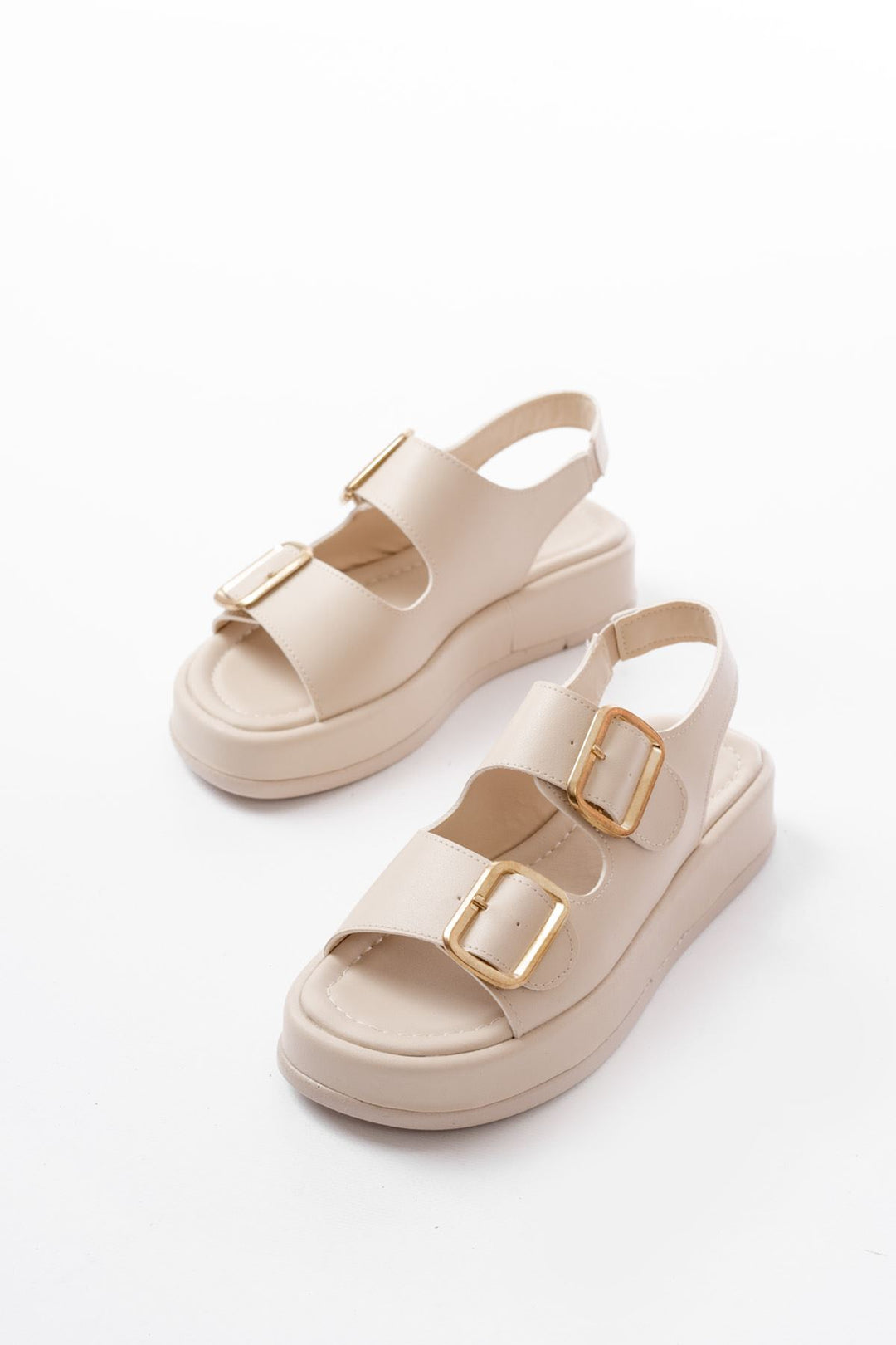 Borea Mat Deri Bej Baretli Kadın Sandalet - ILOVESHOES