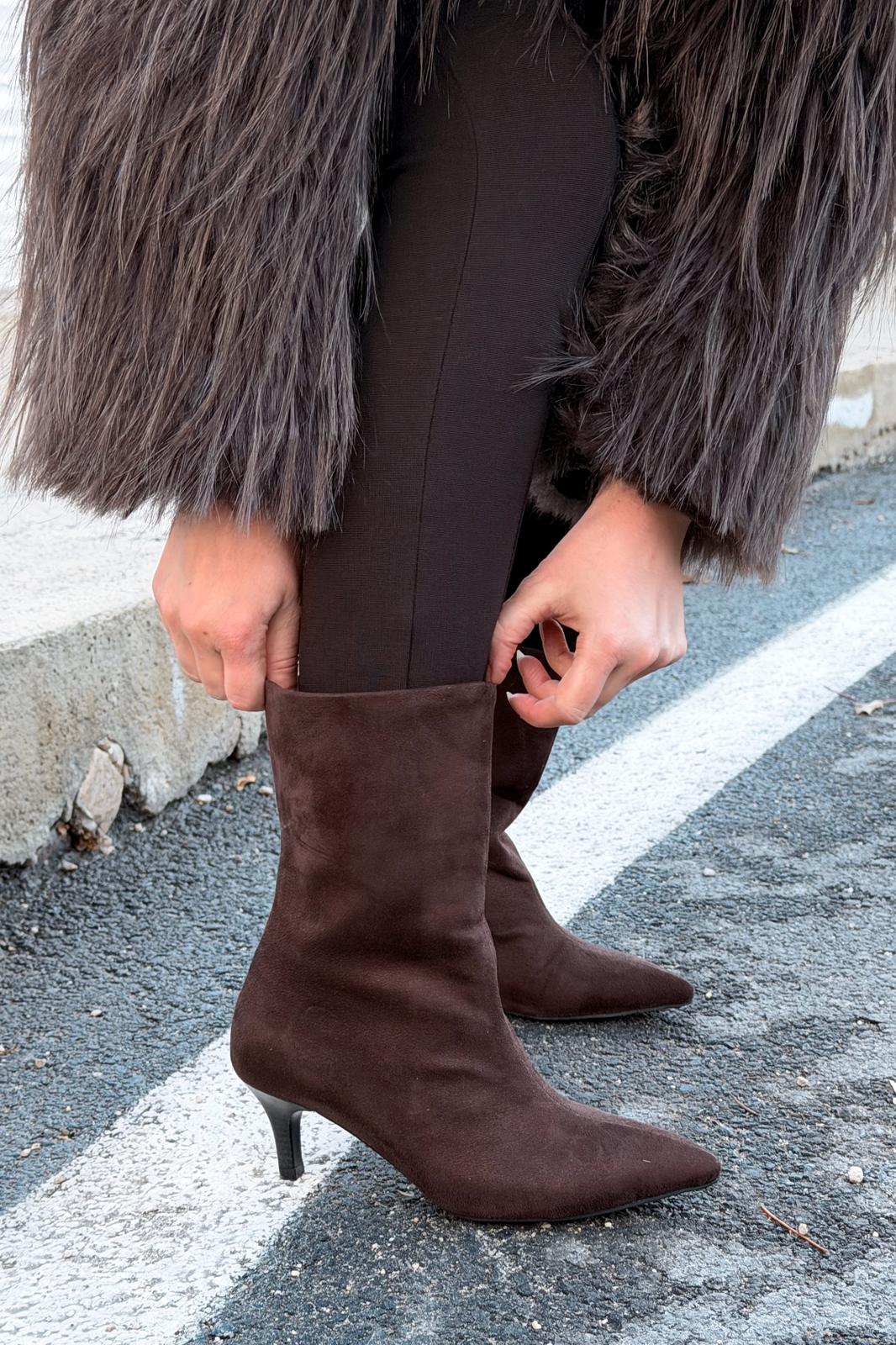 Rafoni Kadın Topuklu Bot Acıkahve Süet - ILOVESHOES