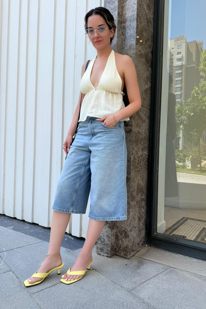 Solenza Mat Deri Sarı Parmakarası Kadın Terlik - ILOVESHOES