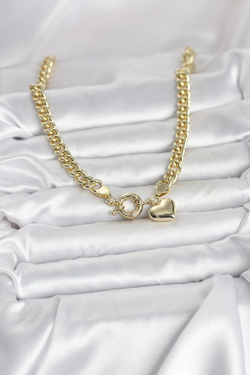 ILS - 1116 Kadın Kolye Gold Ezma Zincir Kalpli - ILOVESHOES