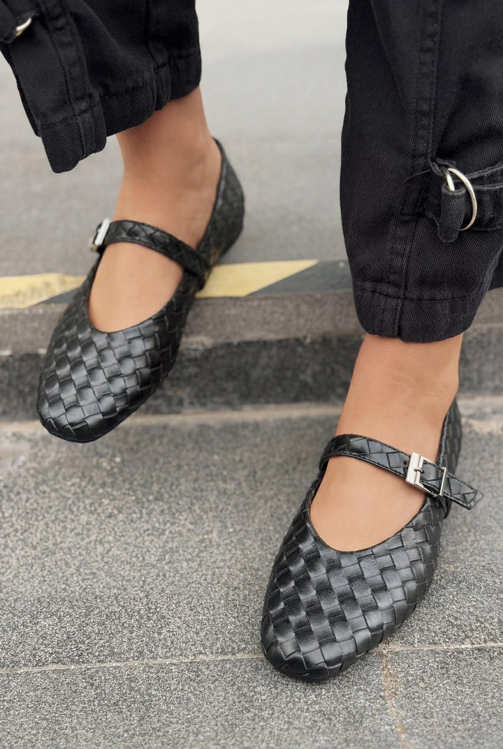 Vespera Kadın Babet Siyah Mat Deri - ILOVESHOES