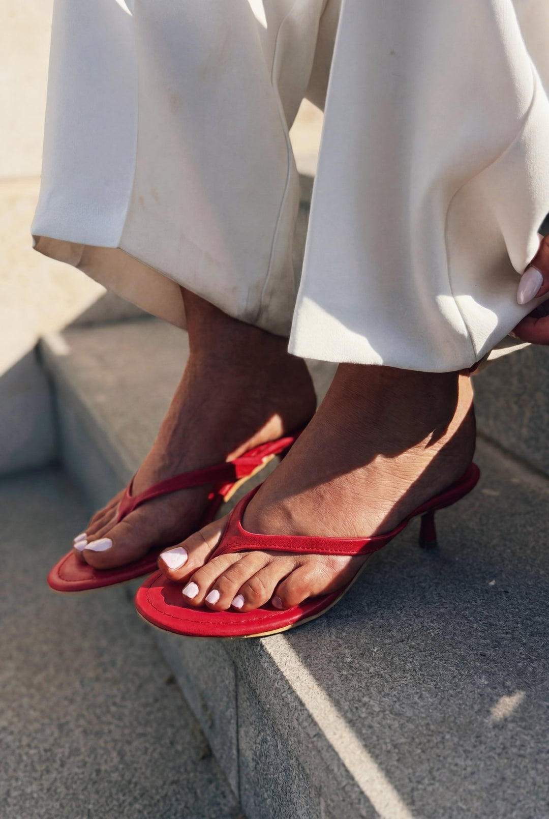 Arlene Kırmızı Mat Deri Kadın Topuklu Parmak Arası Terlik - ILOVESHOES