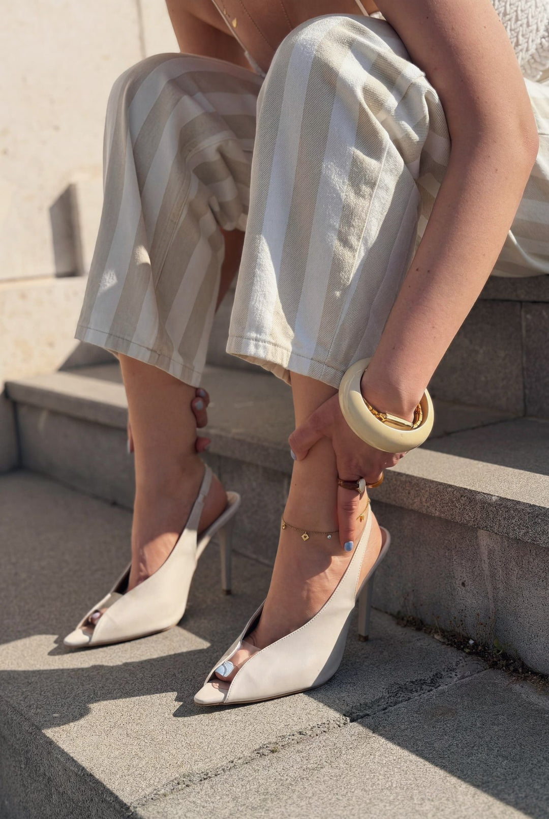 Marvello Bej Mat Deri Kadın Topuklu Sandalet - ILOVESHOES