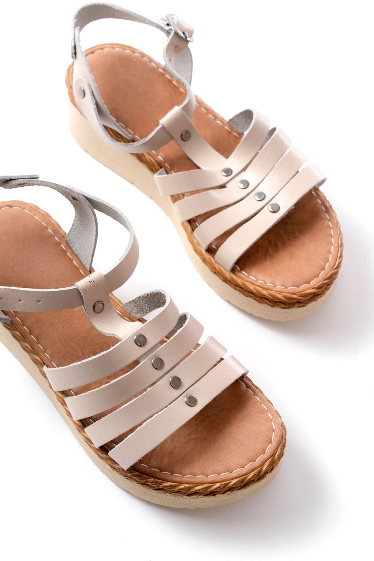 Paliva Hakiki Deri Bej Kadın Sandalet - ILOVESHOES