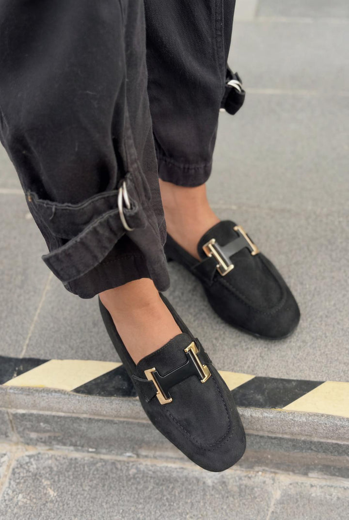 Elara Kadın Loafer Siyah Süet - ILOVESHOES