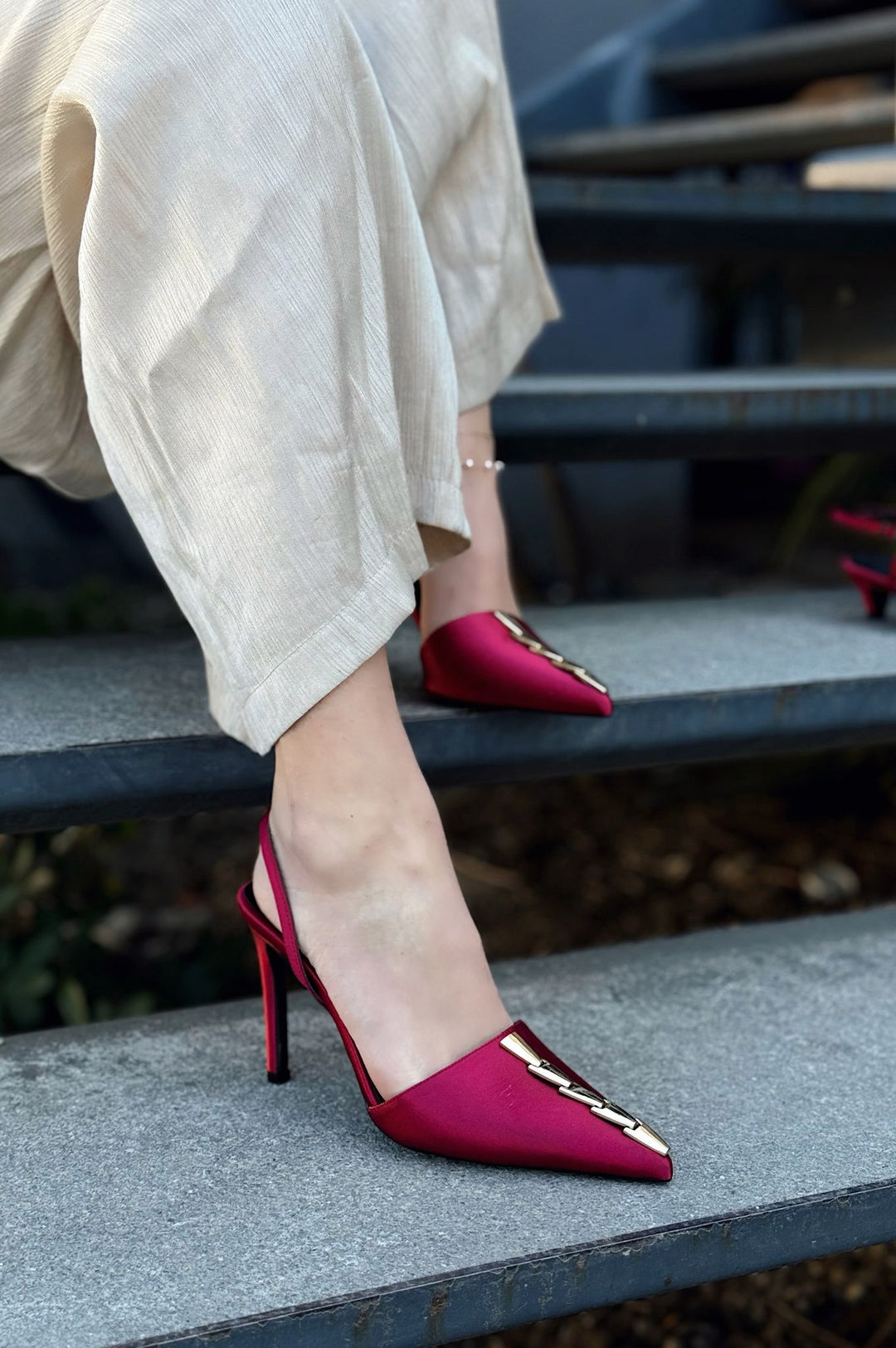 Jaylen Saten Bordo Yüksek Topuklu Kadın Ayakkabı - ILOVESHOES