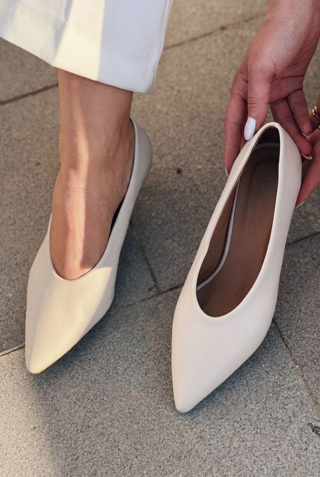 Seranis Hakiki Deri Bej Mat Deri Kadın Stiletto - ILOVESHOES