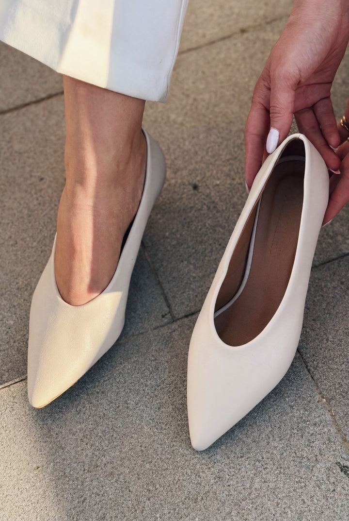 Seranis Hakiki Deri Bej Mat Deri Kadın Stiletto - ILOVESHOES