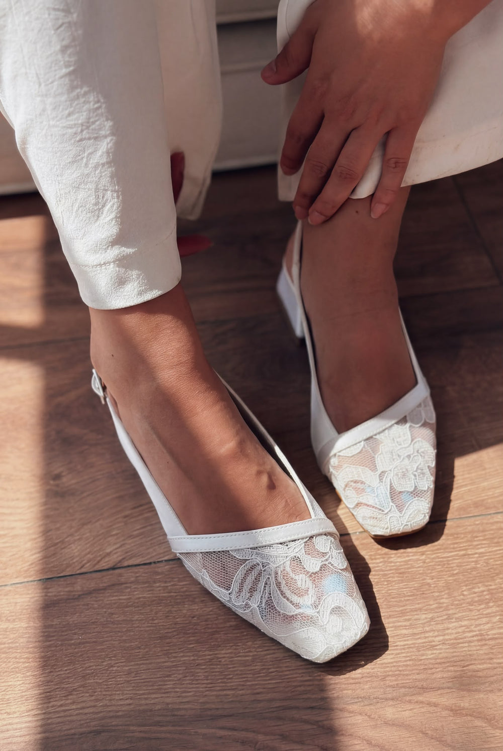 Delsen Beyaz Dantel Saten Kadın Mary Jane - ILOVESHOES