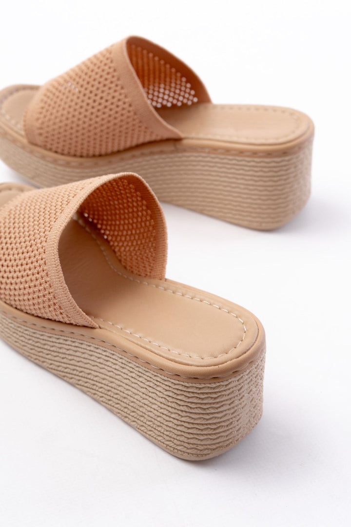 Seropa Triko Nude Dolgu Topuklu Terlik - ILOVESHOES