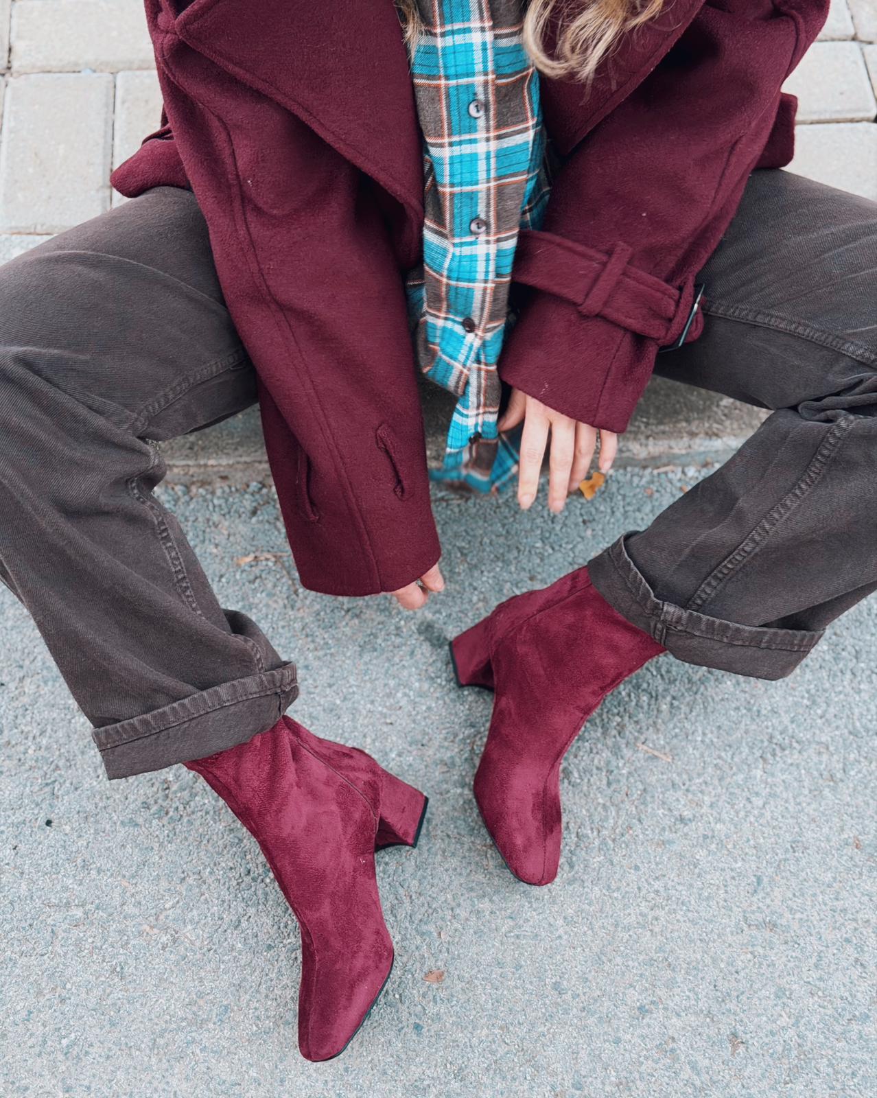 Jornel Kadın Topuklu Streç Bot Bordo Süet - ILOVESHOES
