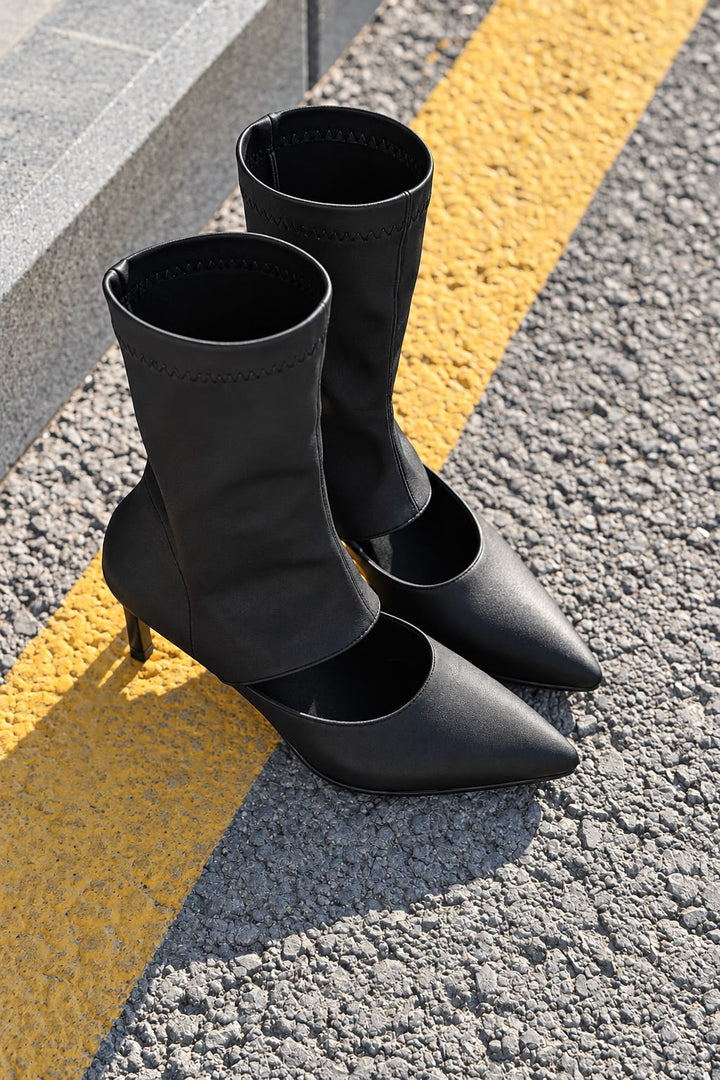Ovrin Siyah Mat Deri Kadın Streç Bot - ILOVESHOES
