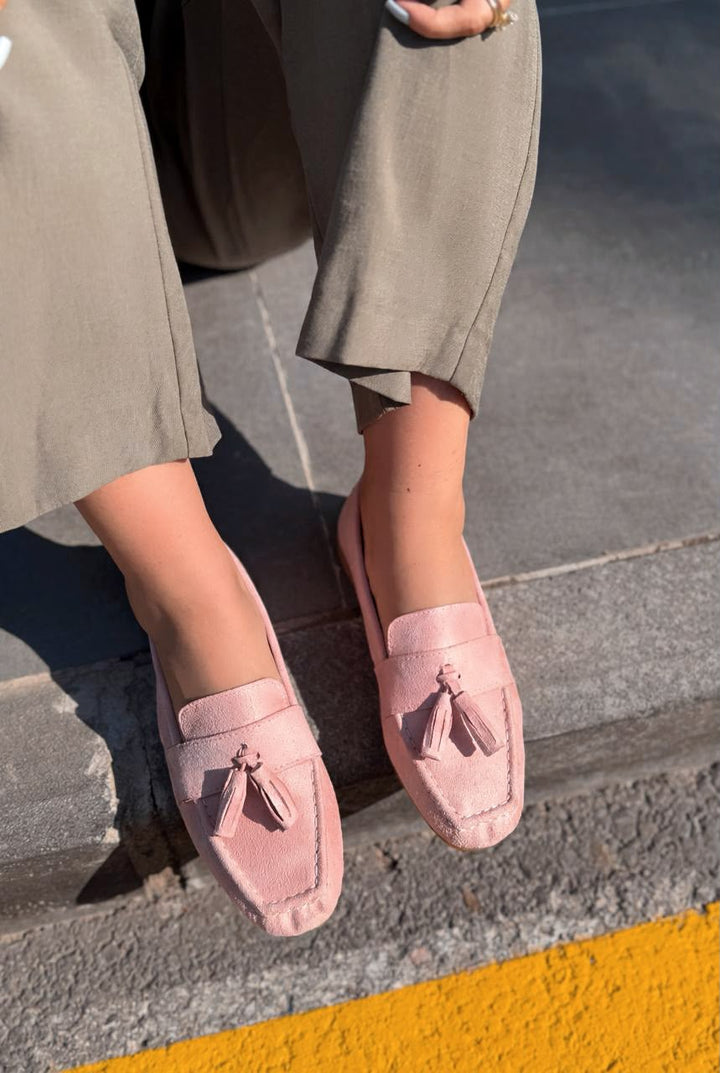 Olena Pudra Süet Kadın Loafer - ILOVESHOES