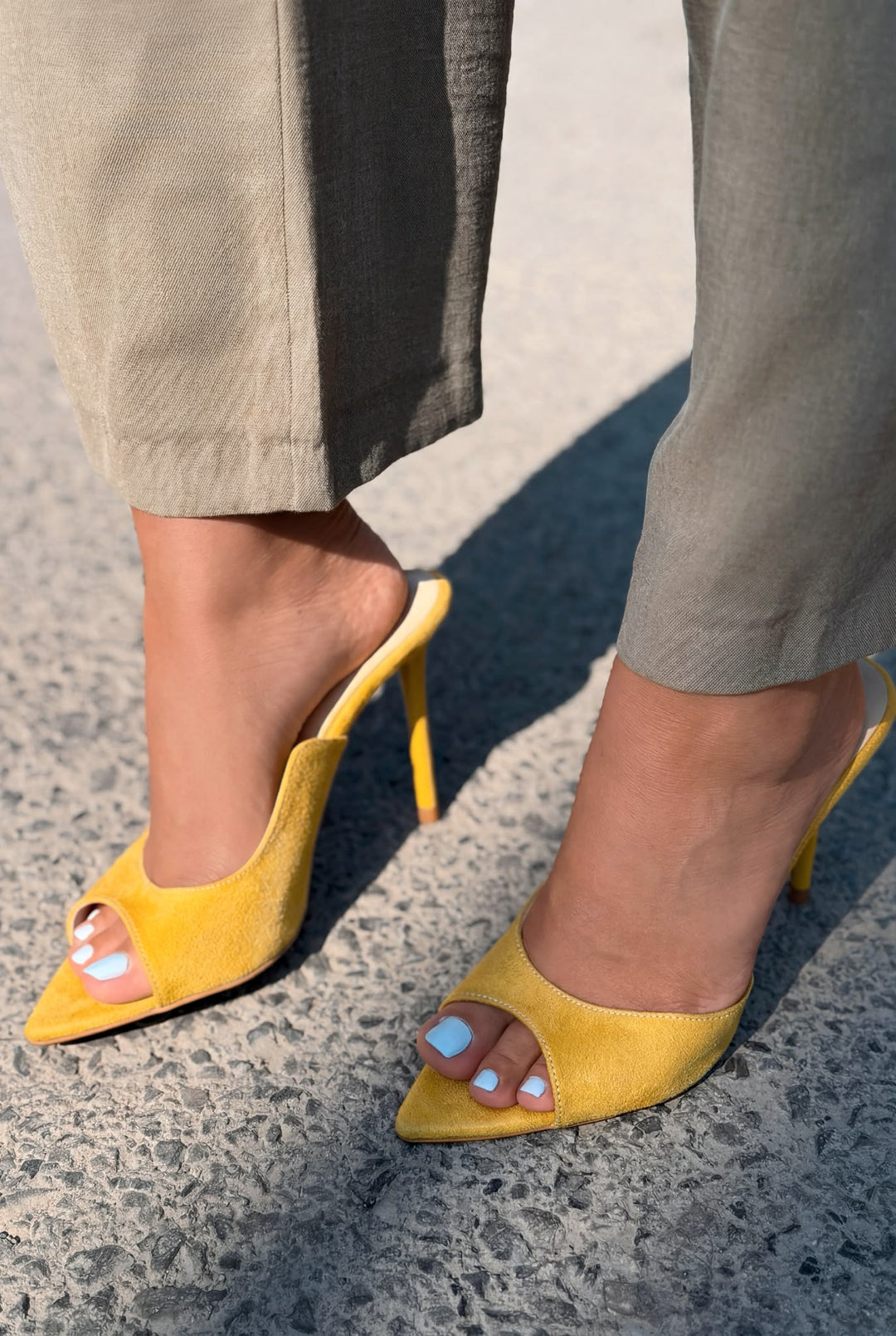 Tenvor Sarı Süet Kadın Topuklu Terlik - ILOVESHOES