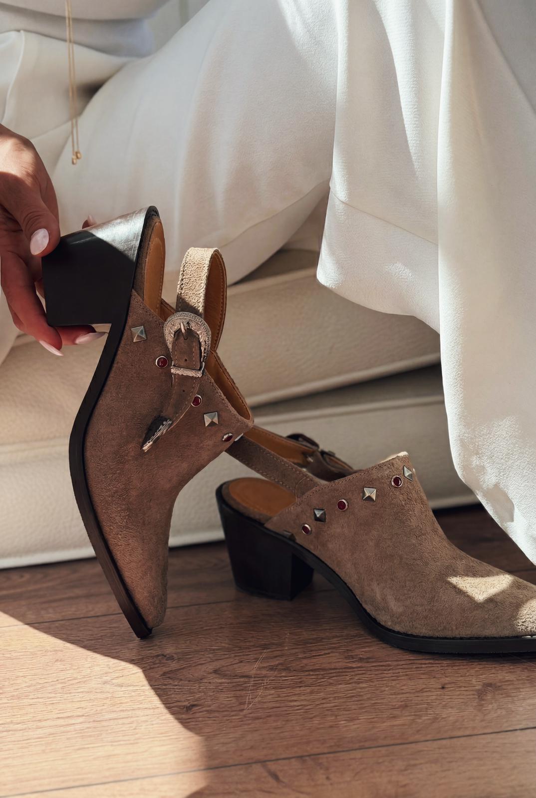 Velvorn Vizon Hakiki Süet Kadın Kovboy Topuklu Ayakkabı - ILOVESHOES