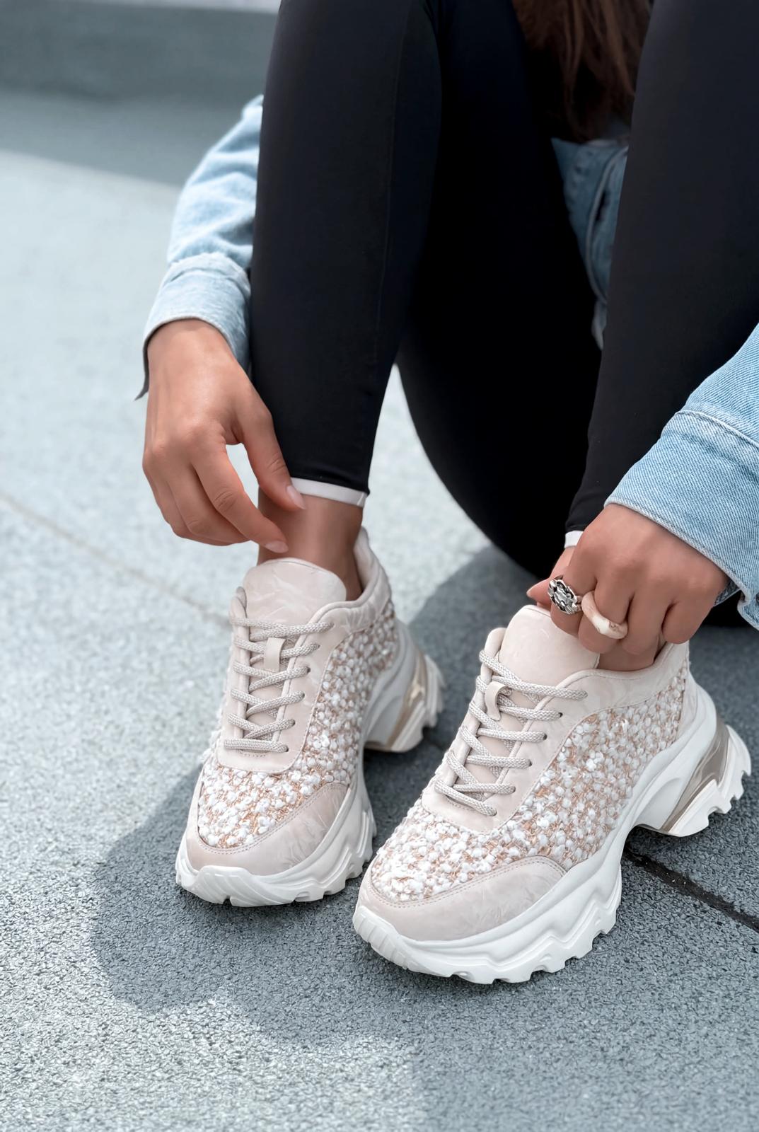 Melion Kadın Spor Ayakkabı Bej Pullu - ILOVESHOES