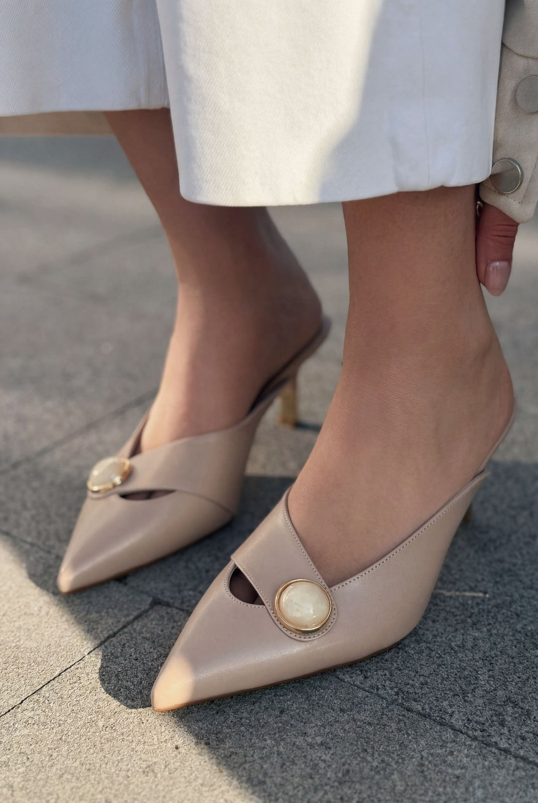 Delvor Topuklu Terlik Nude Mat Deri - ILOVESHOES