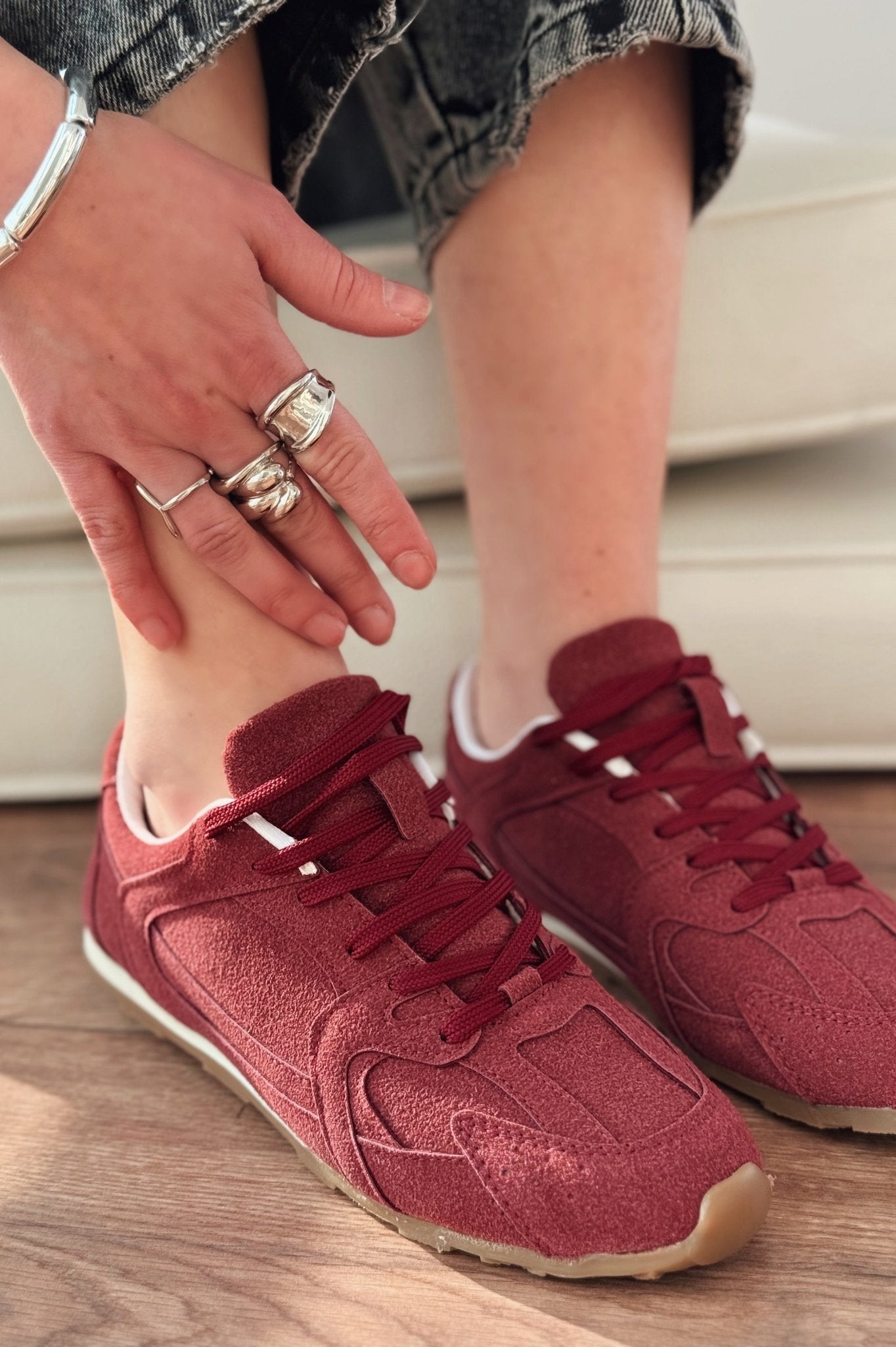 Anlore Bordo Süet İnce Taban Kadın Spor Ayakkabı - ILOVESHOES