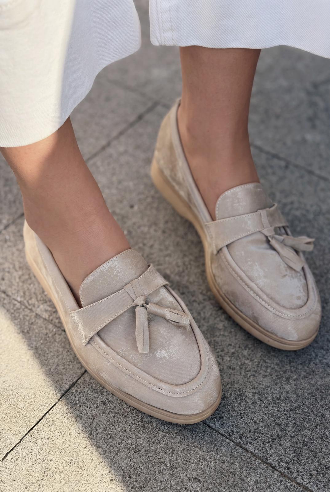 Yorvik Kadın Loafer Bej Saten - ILOVESHOES