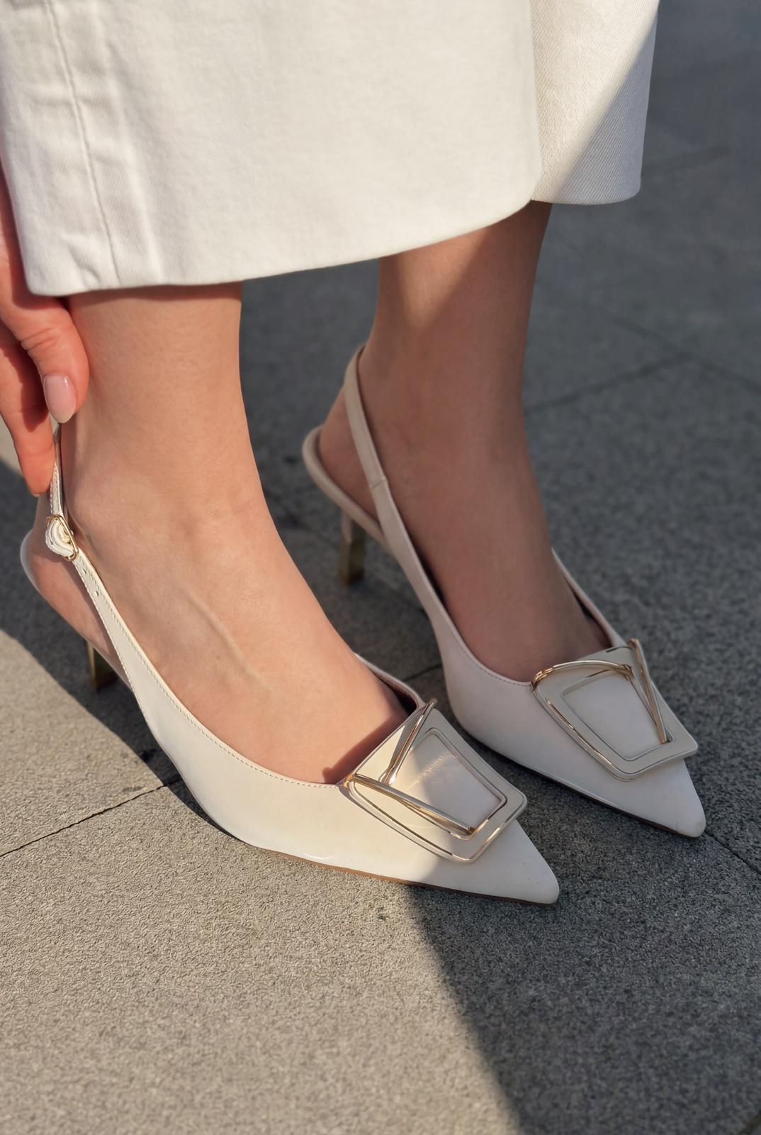 Talvine Stiletto Bej Saten - ILOVESHOES