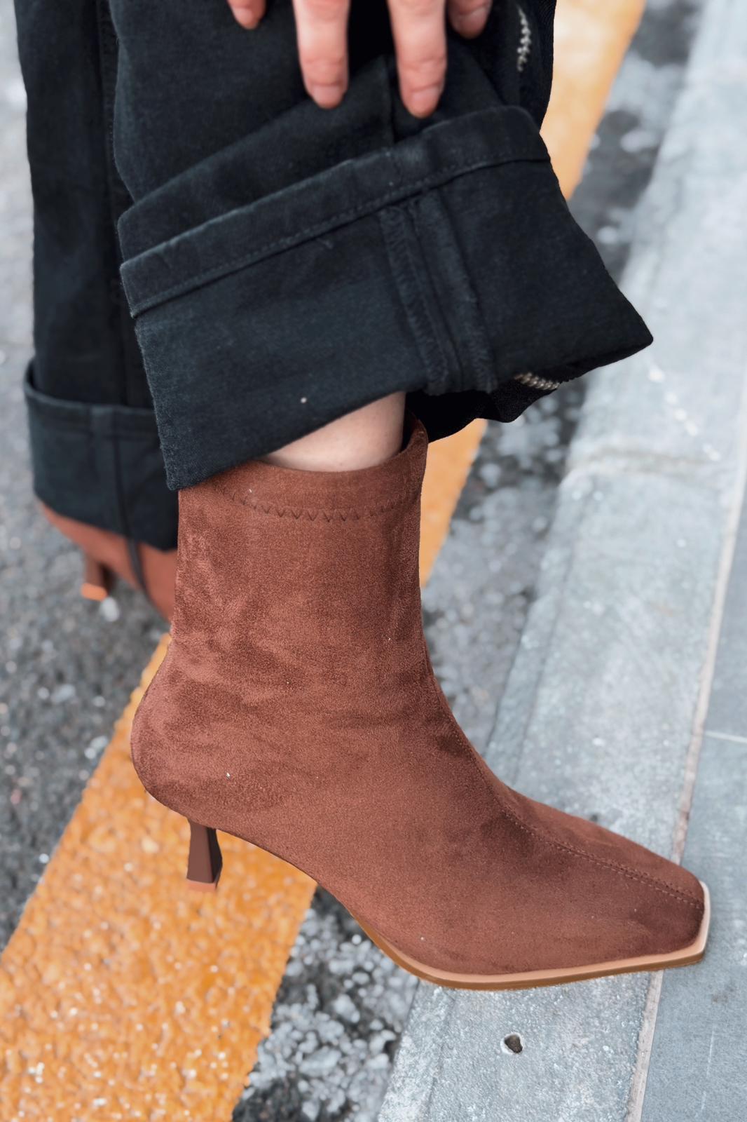 Alderie Kadın Topuklu Bot Taba Süet - ILOVESHOES