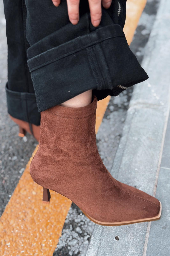 Alderie Kadın Topuklu Bot Taba Süet - ILOVESHOES