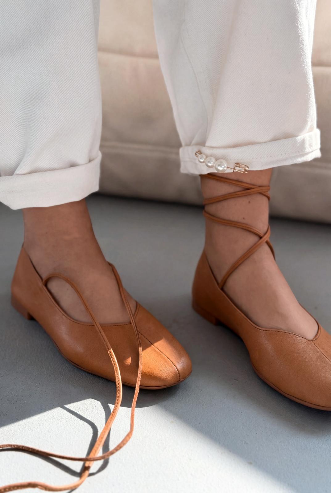 Morven Hakiki Deri Taba Kadın Babet - ILOVESHOES