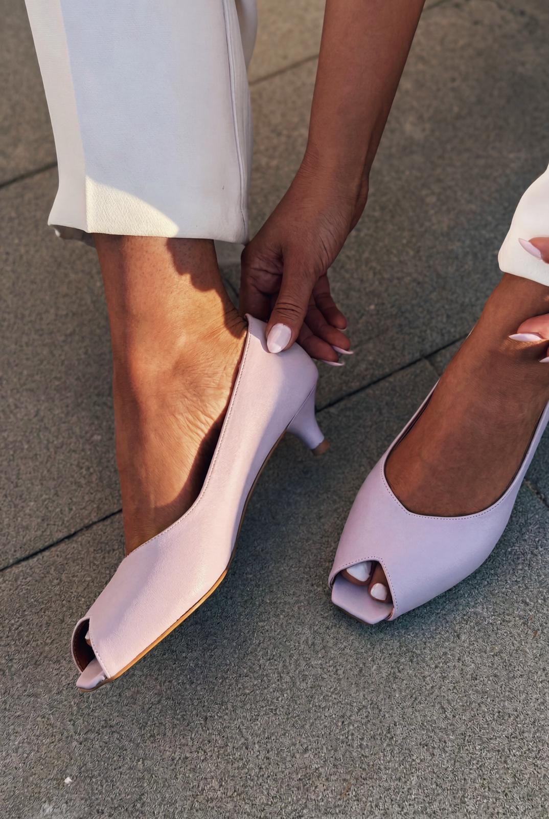 Norvion Hakiki Deri Lila Mat Deri Kadın Topuklu Ayakkabı - ILOVESHOES