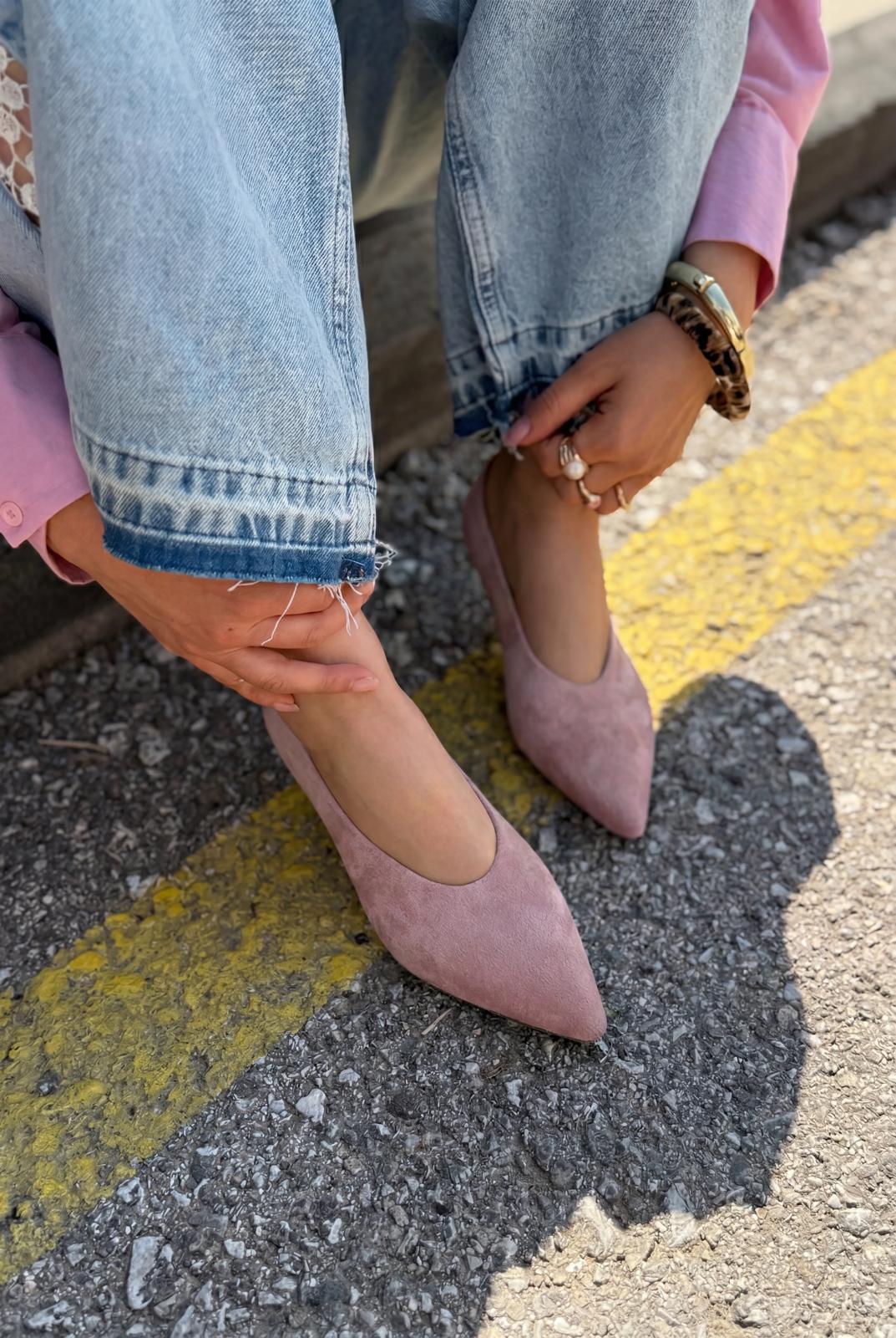 Seranis Hakiki Deri Stiletto Pudra Süet - ILOVESHOES