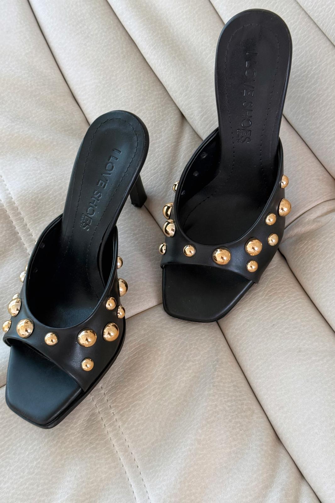 Vynola Mat Deri Trok Detaylı Kadın Terlik Siyah - ILOVESHOES