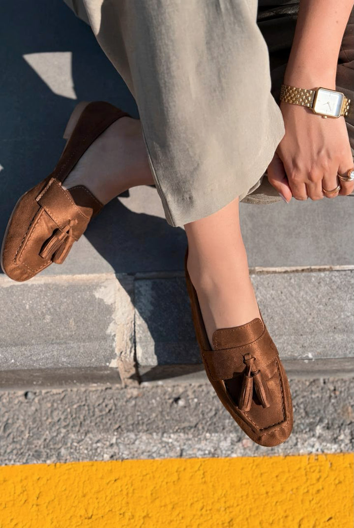 Olena Kahverengi Süet Kadın Loafer - ILOVESHOES