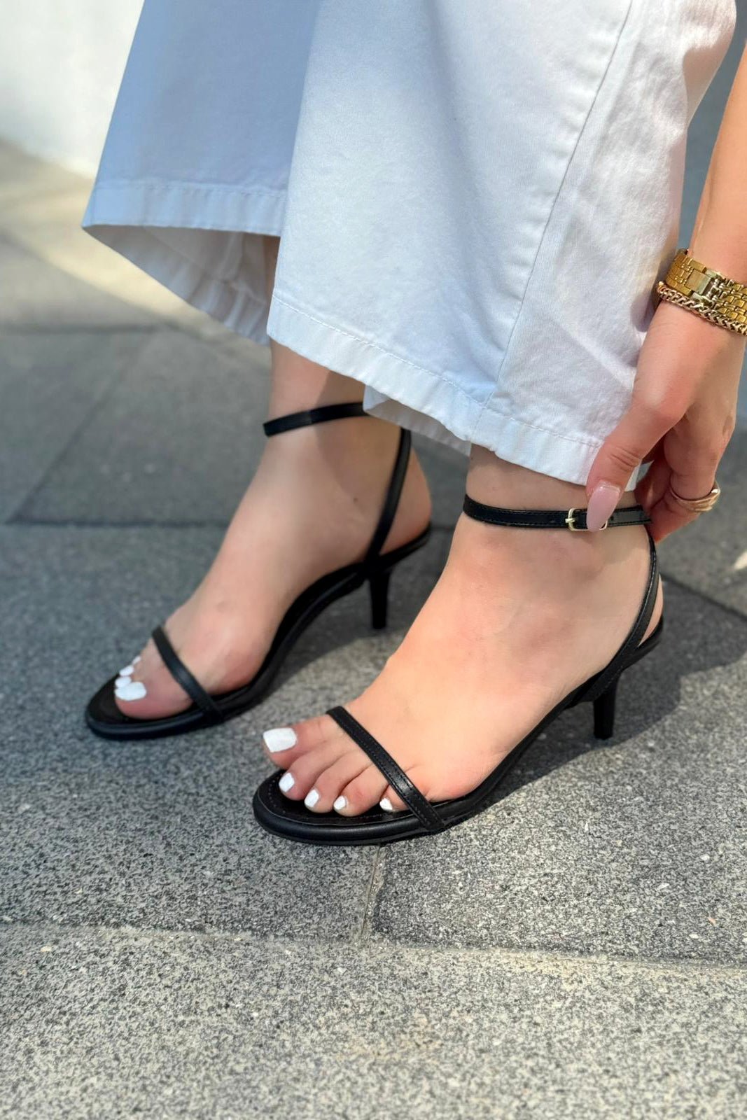 Colva Mat Deri Siyah Tek Bant Topuklu Ayakkabı - ILOVESHOES