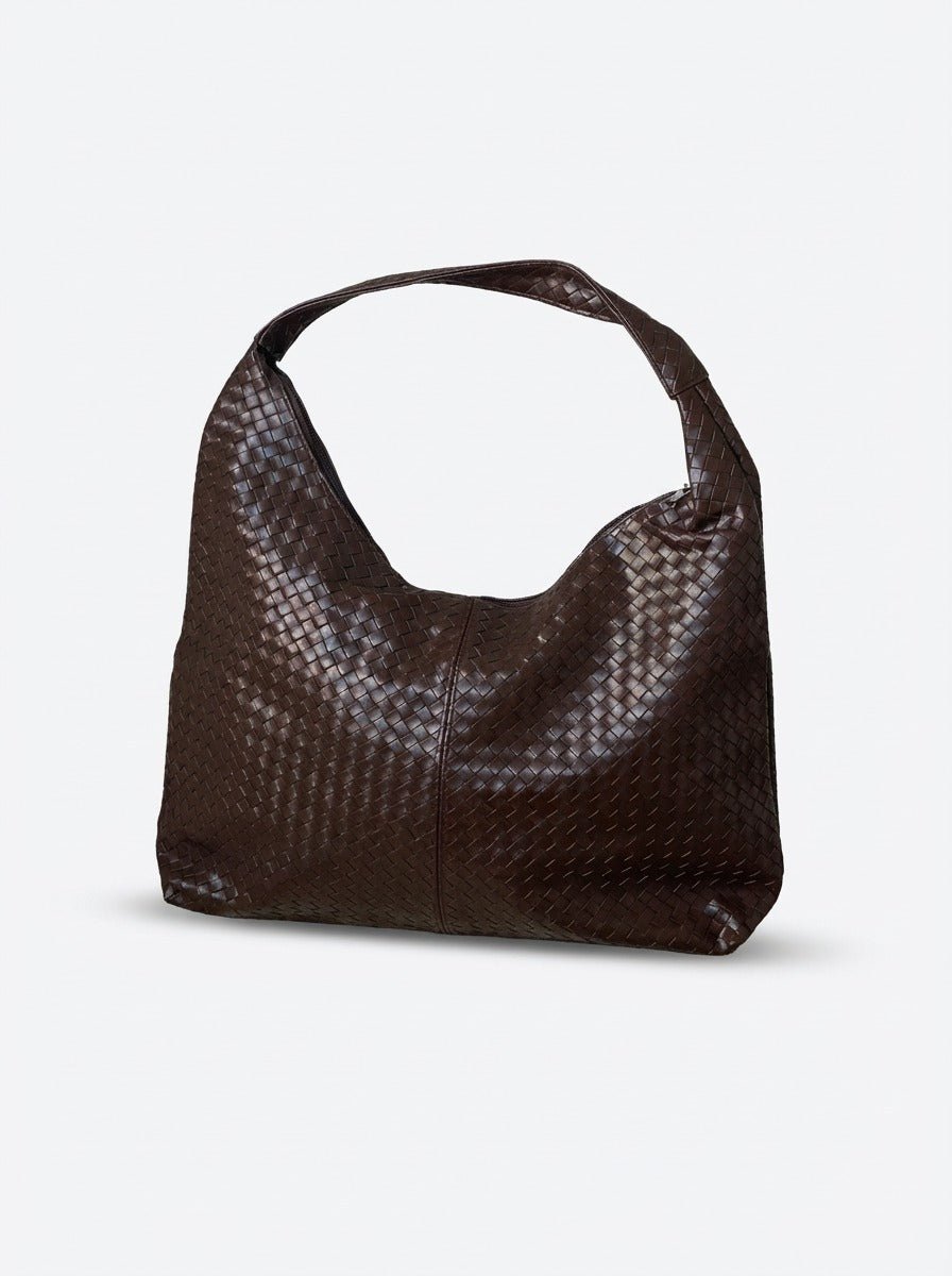 Belina Omuz Çantası Acıkahve Mat Deri Örgü Detaylı - ILOVESHOES