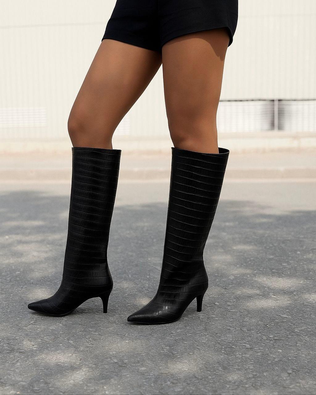 Gwen Desenli Kadın Çizme Siyah - ILOVESHOES