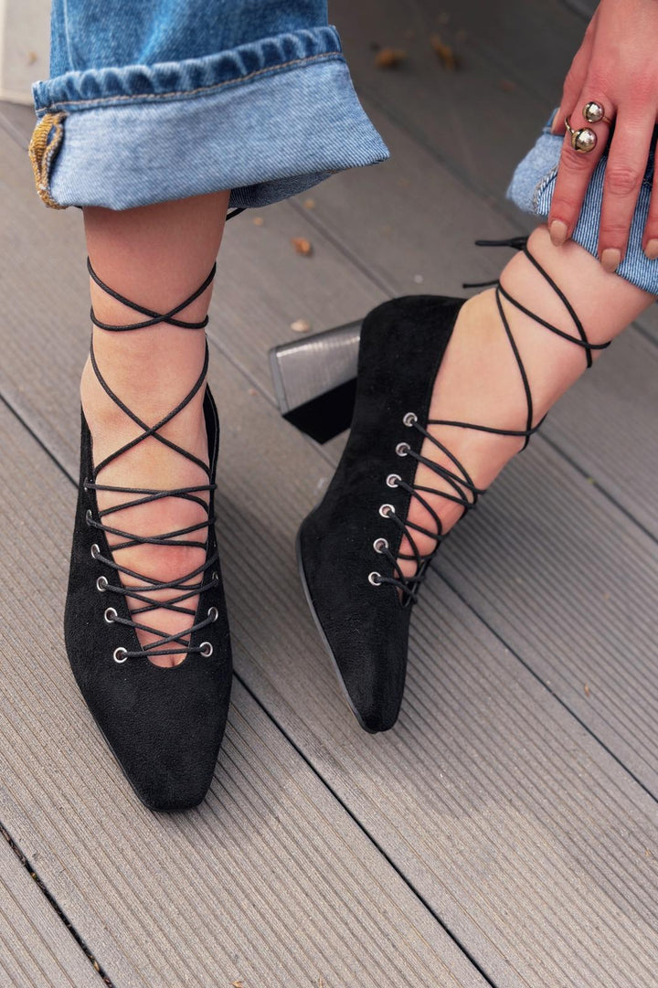 Temora Topuklu Ayakkabı Siyah Süet - ILOVESHOES