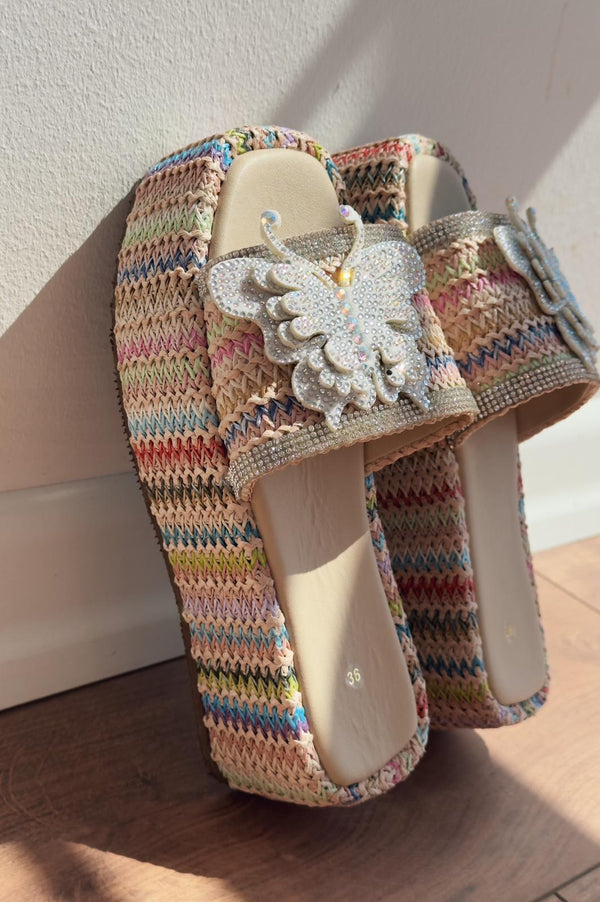 Dayned Hasır Taş Detaylı Kadın Terlik Çok Renkli