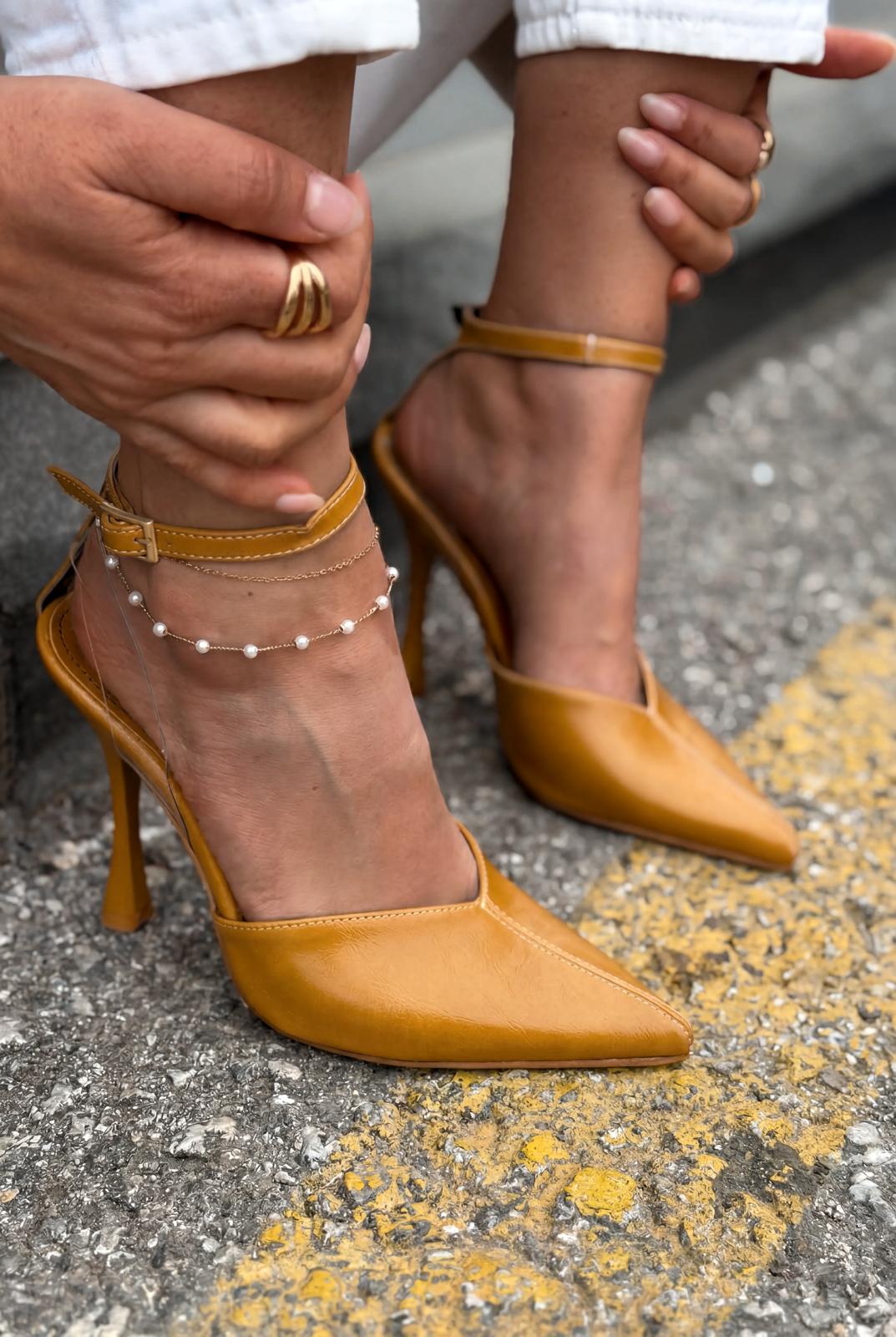 Rovire Stiletto Taba Kırışık Deri - ILOVESHOES