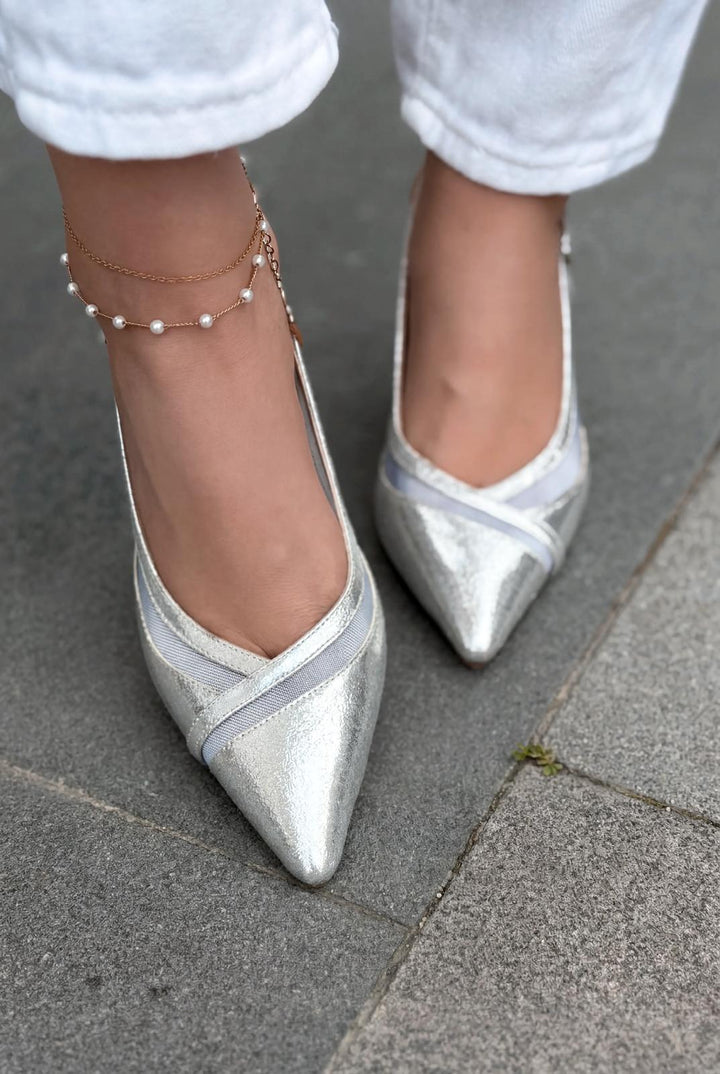 Almerion Stiletto Gümüş Parlak Deri - ILOVESHOES
