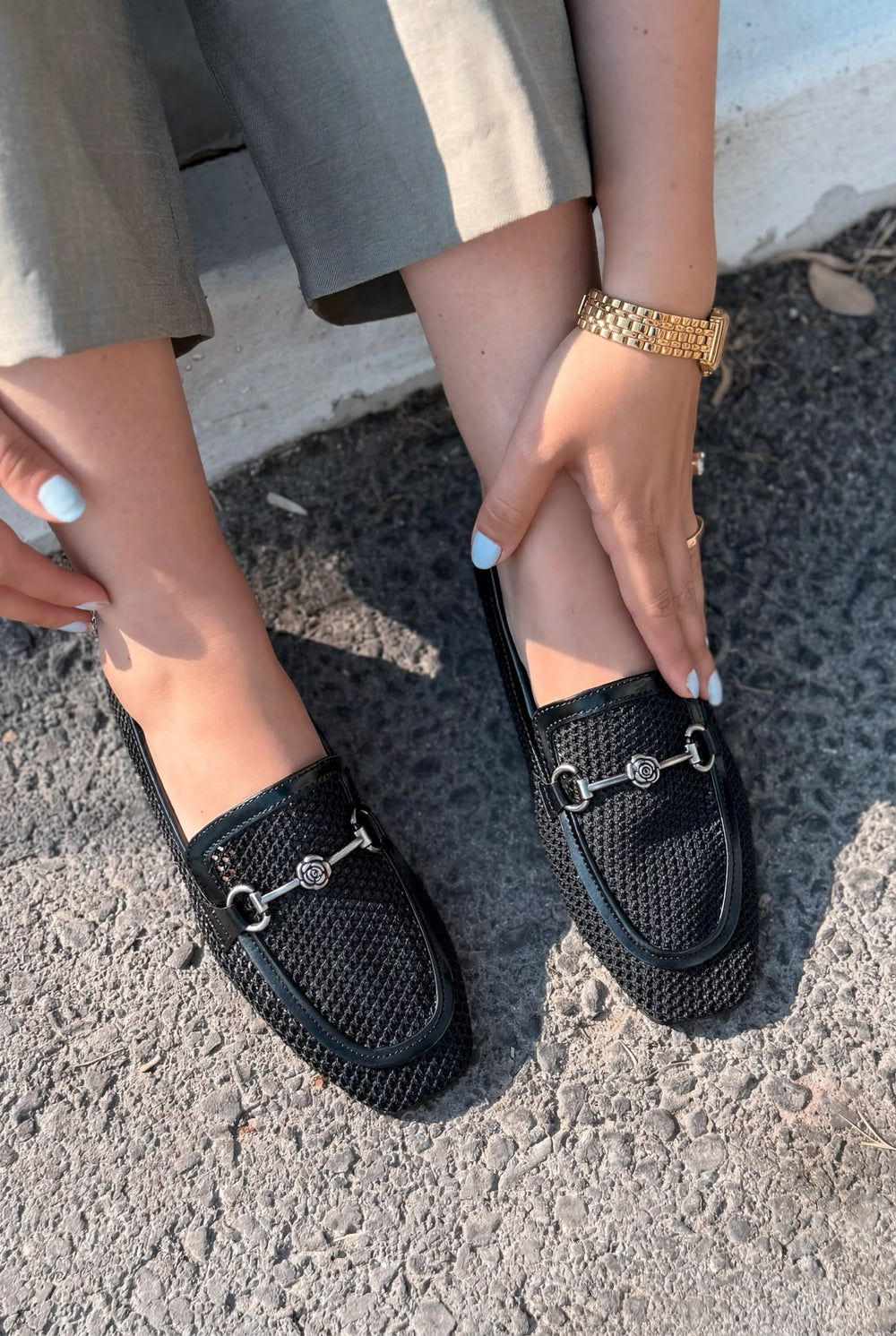 Raviel Siyah Triko Örgü Kadın Loafer - ILOVESHOES