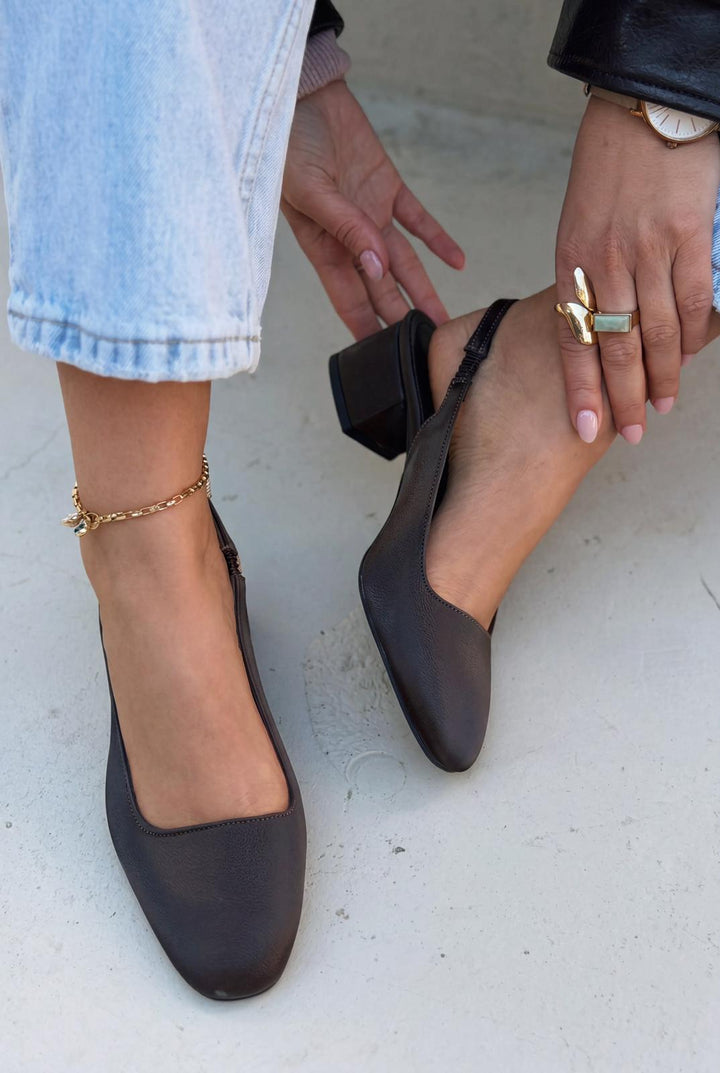Solen Mary jane Topuklu Ayakkabı Acıkahve Saten - ILOVESHOES